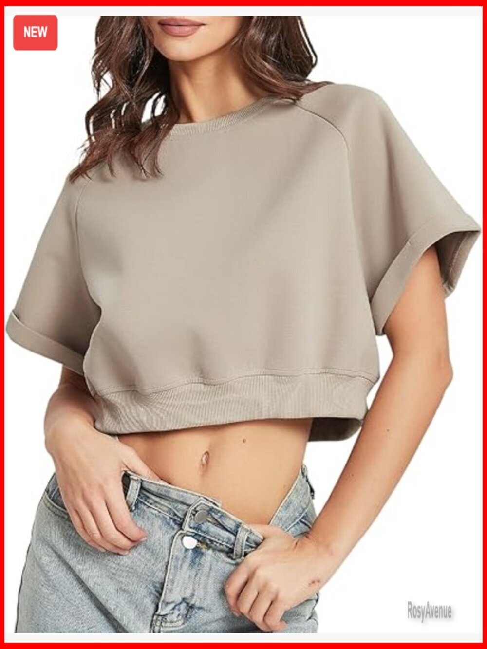 Short Sleeve Crop T-Shirt Crewneck Drop Shoulder Summer Basic Tee Fashion Top